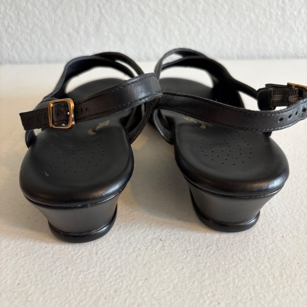 SAS Tripad Comfort Black Leather Wedge Sandals Womens 8 Wide Slingback Made USA - Picture 5 of 9
